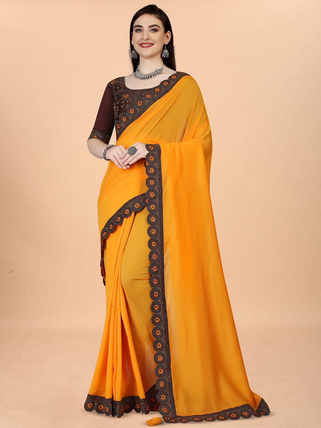 

Grubstaker Woven Design Zari Saree, Yellow