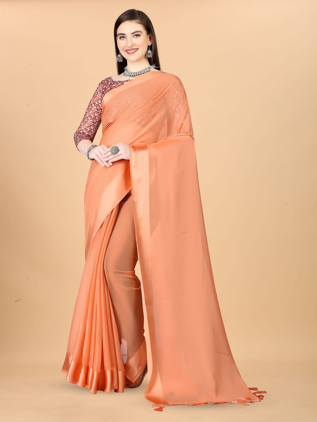

Grubstaker Woven Design Saree, Peach