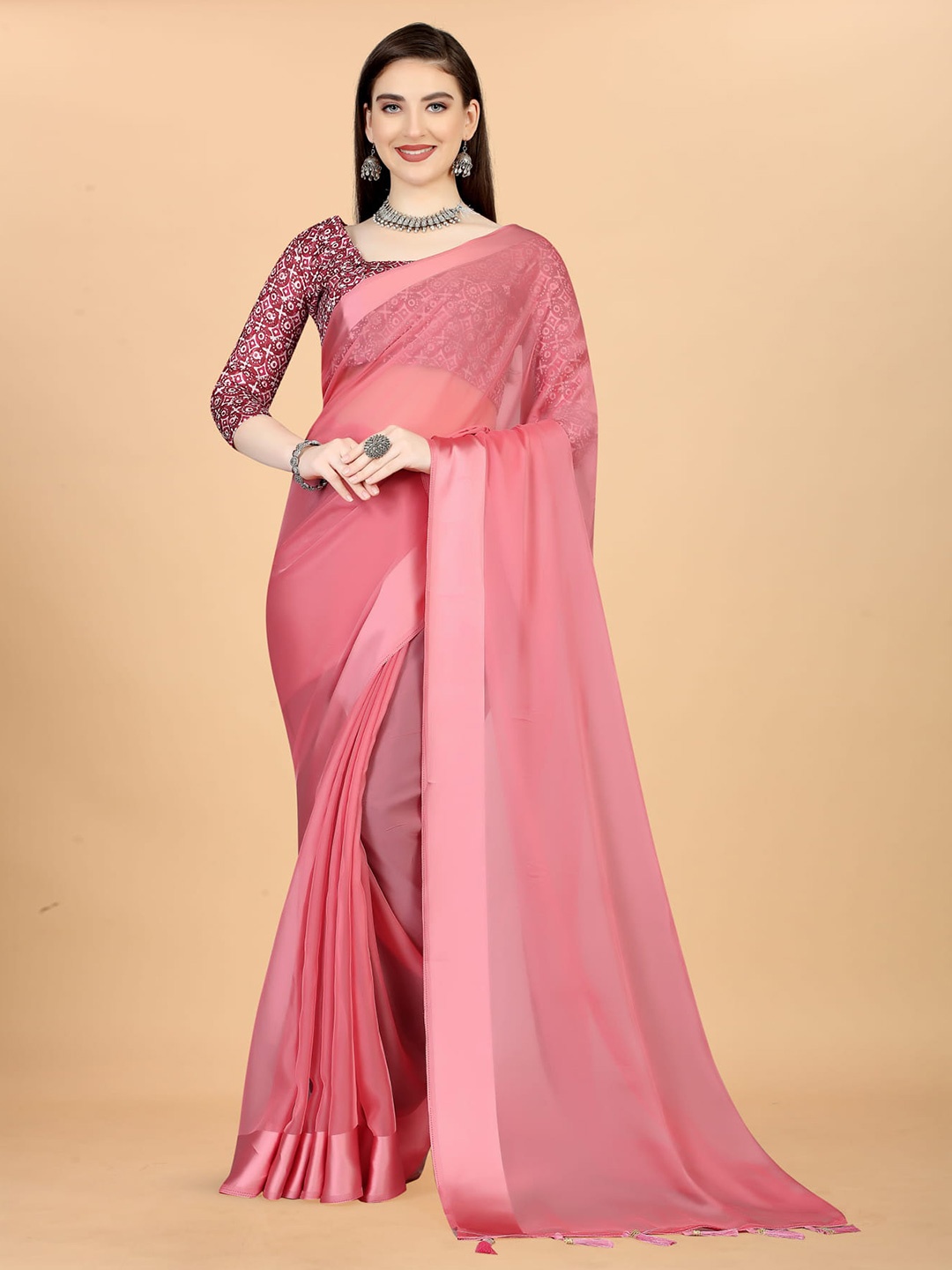 

Grubstaker Ethnic Silk Cotton Saree, Pink