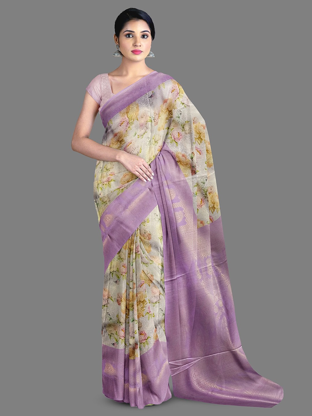 

The Chennai Silks Woven Design Zari Kanjeevaram Saree, Off white