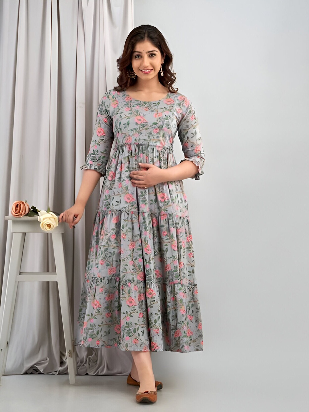 

Subh LAXMI Floral Printed Maternity Anarkali Kurta, Grey