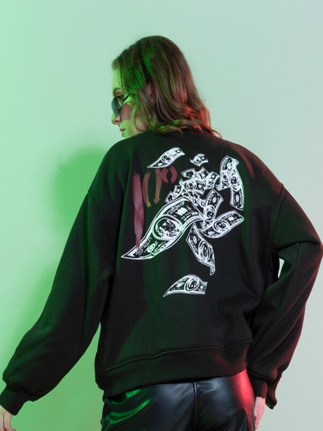 

Stylecast X Hersheinbox Graphic Printed Stand Collar Fleece Bomber Jacket, Black