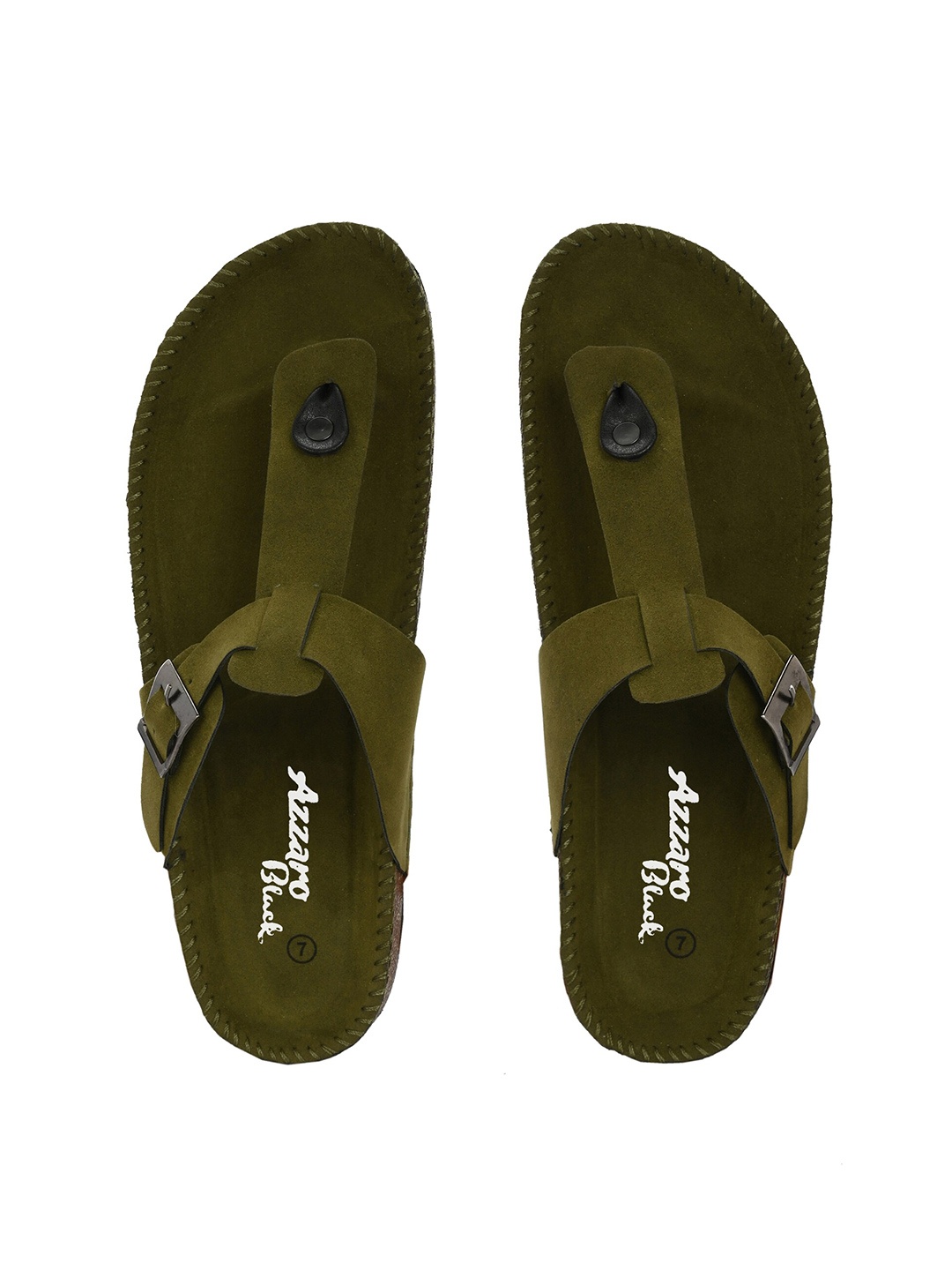 

Azzaro Black Men Buckle Detailed Thong Flip Flops, Olive