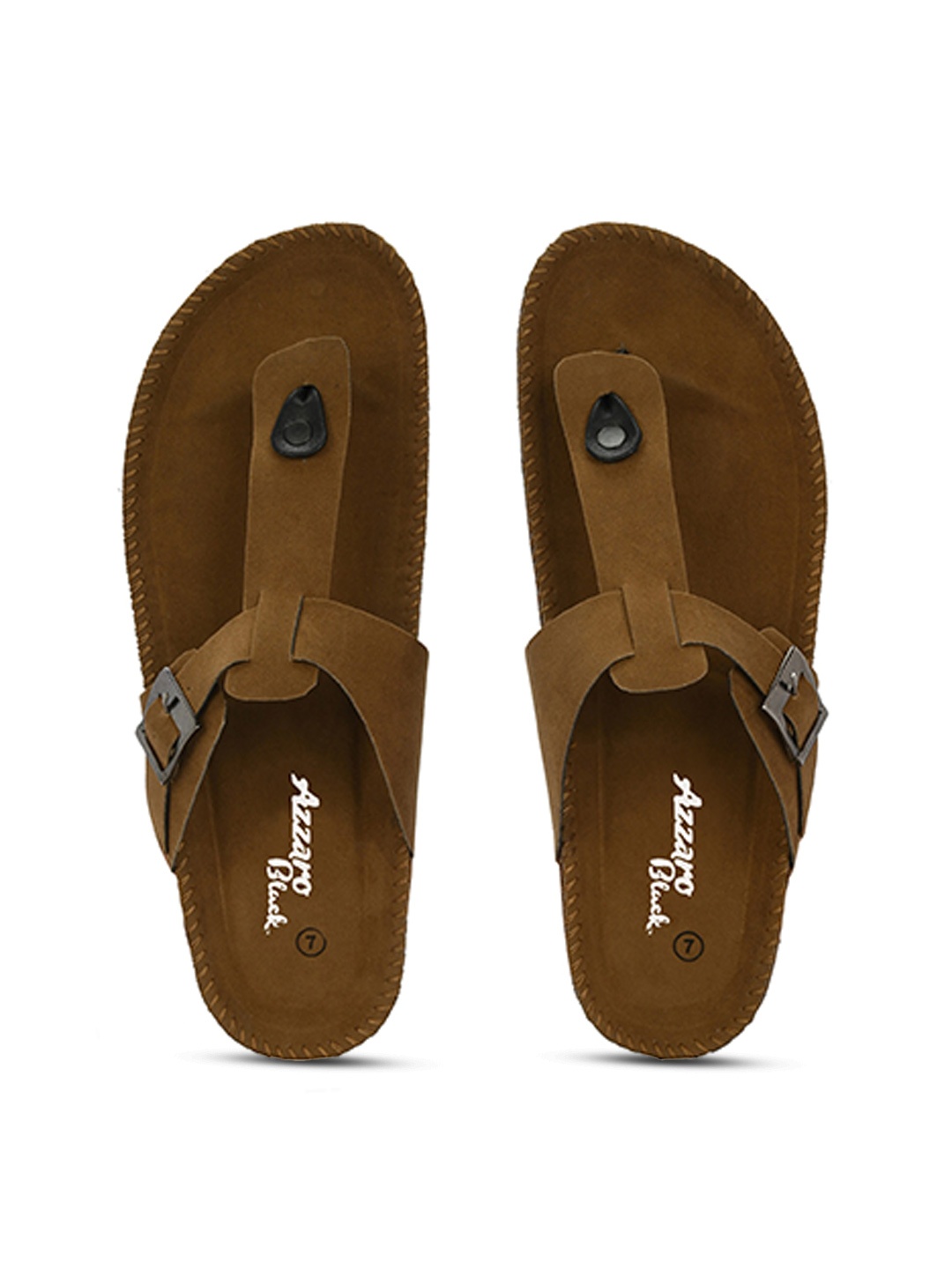 

Azzaro Black Men Buckle Detailed Thong Flip Flops, Camel brown