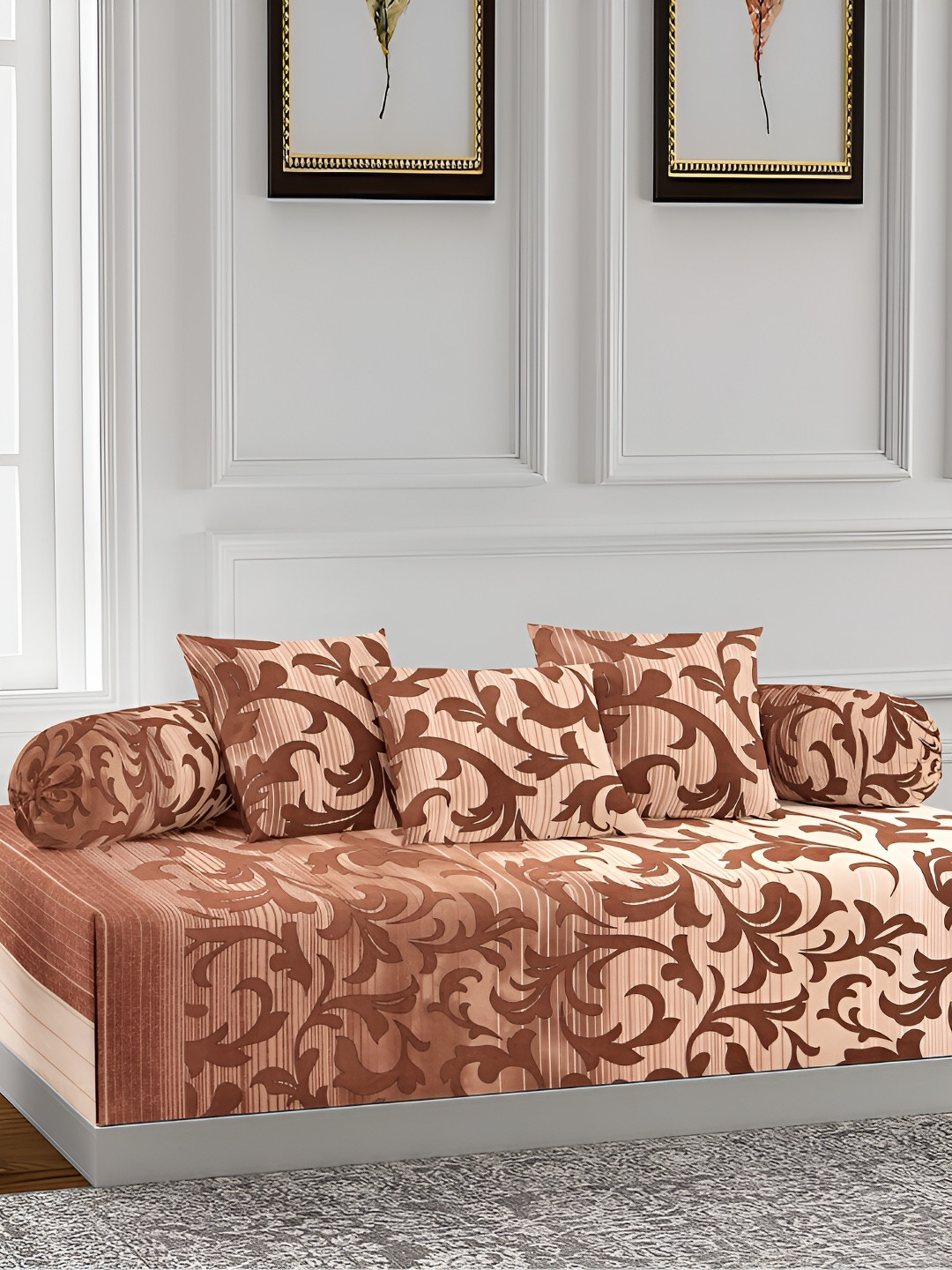 

Arrabi 6 Pcs Brown Floral Printed Diwan
