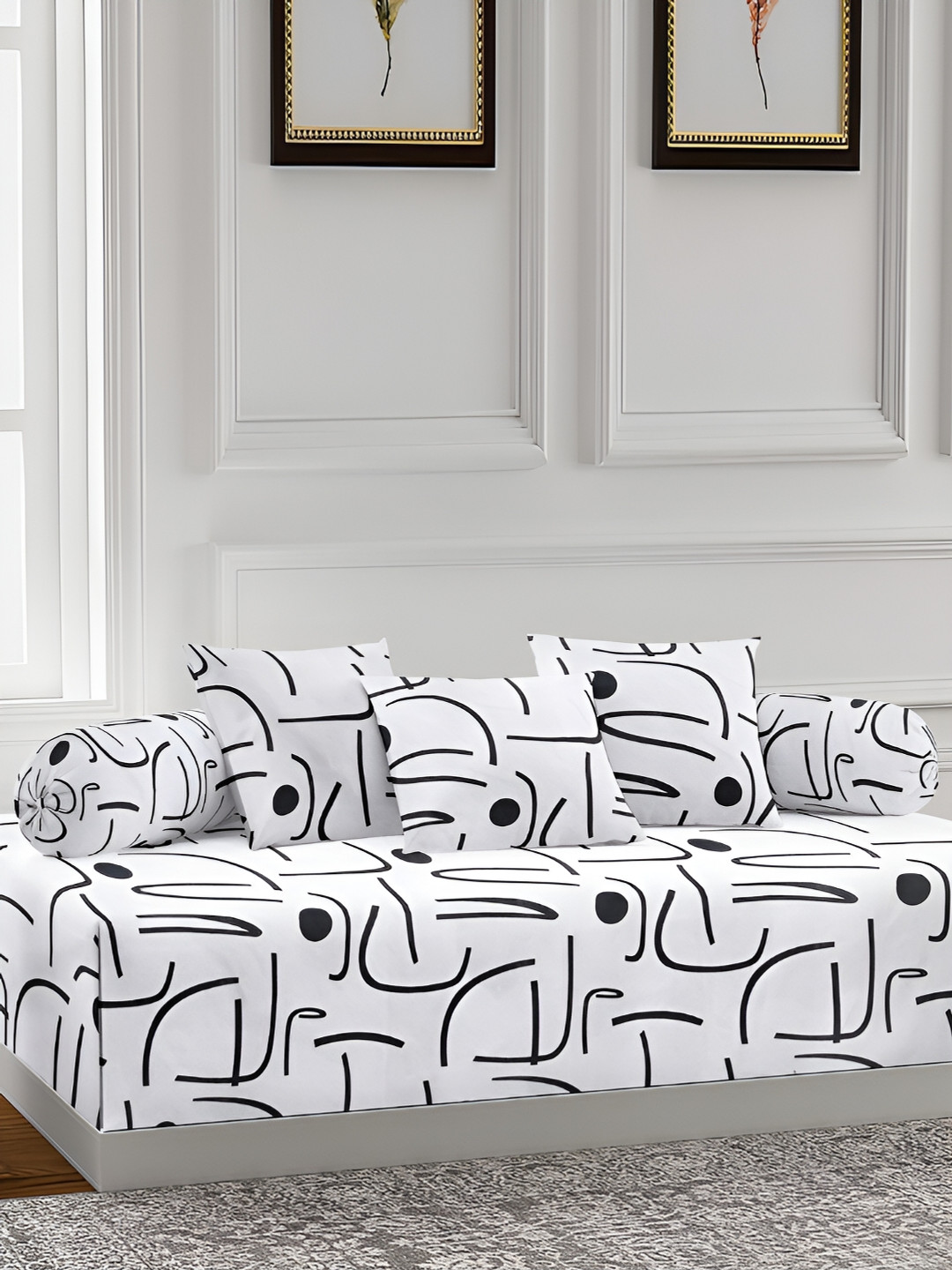 

Arrabi 6 Pcs Grey & Black Geometric Printed Diwan