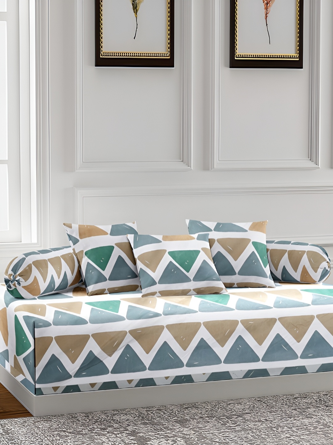 

Arrabi 6 Pcs White & Grey Geometric Printed Diwan