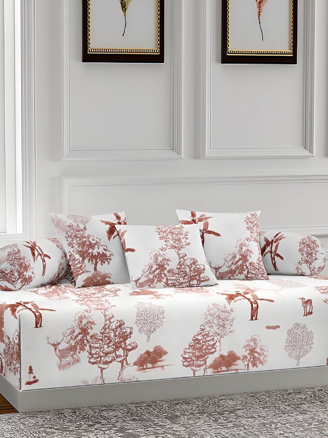 

Arrabi Cream & Brown 6 Pieces Tropical Printed Diwan Set