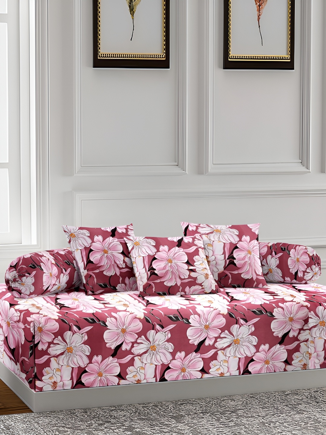 

Arrabi Pink 6 Pieces Floral Printed Diwan Set