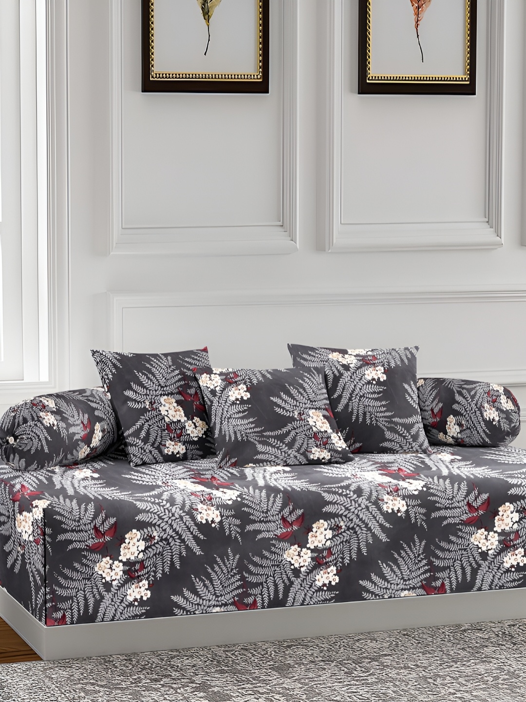 

Arrabi Grey 6 Pieces Floral Printed Diwan Set