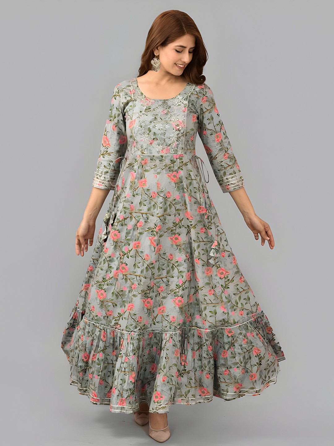 

BAESD Floral Printed Round Neck Anarkali Kurta, Green