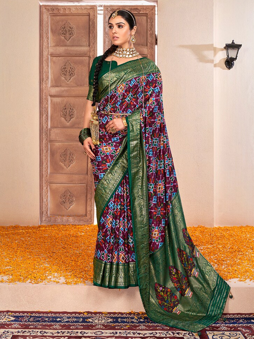 

Mitera Ethnic Zari Silk Cotton Saree, Red