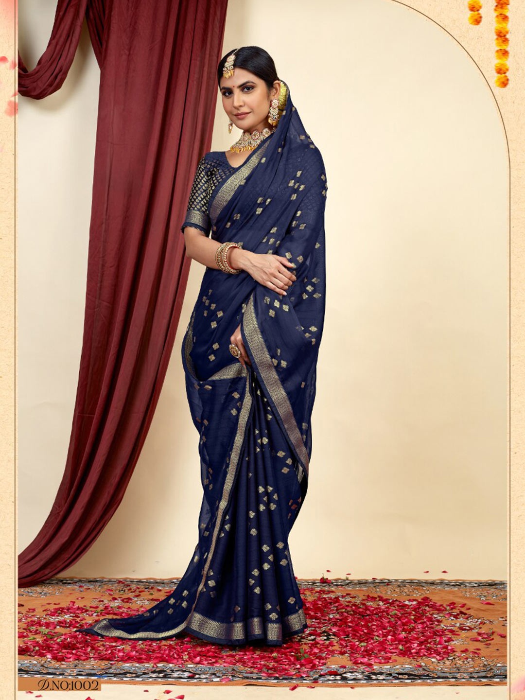 

Mitera Zari Poly Chiffon Saree, Teal