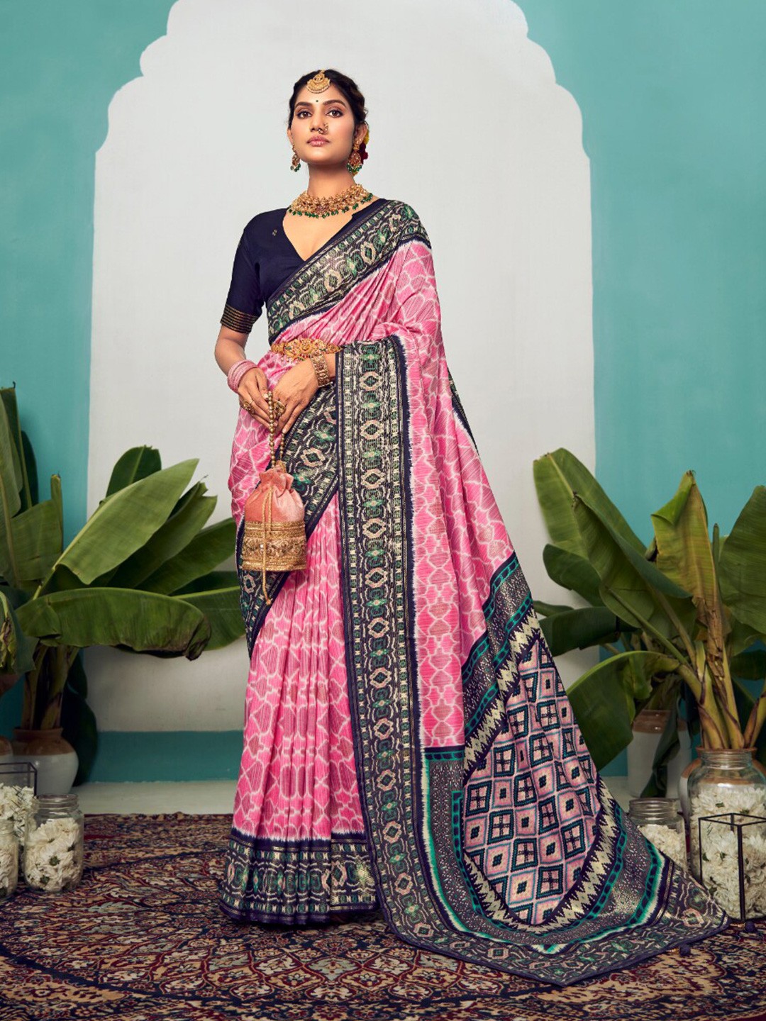 

Mitera Zari Silk Cotton Saree, Pink