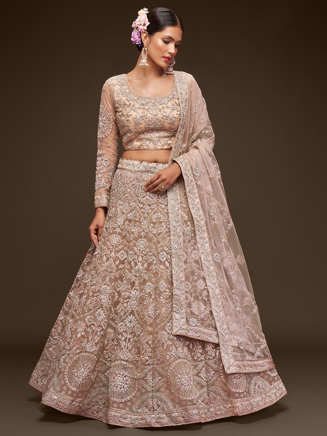 

FABPIXEL Embroidered Semi-Stitched Lehenga & Unstitched Blouse With Dupatta, Champagne
