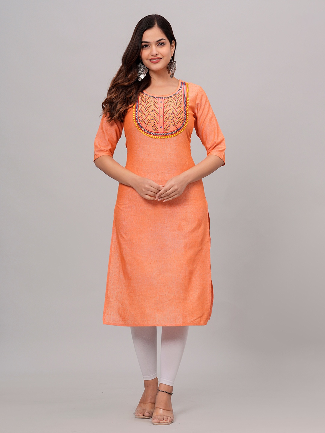 

Sanganeri Kurti Yoke Design Straight Kurta, Orange