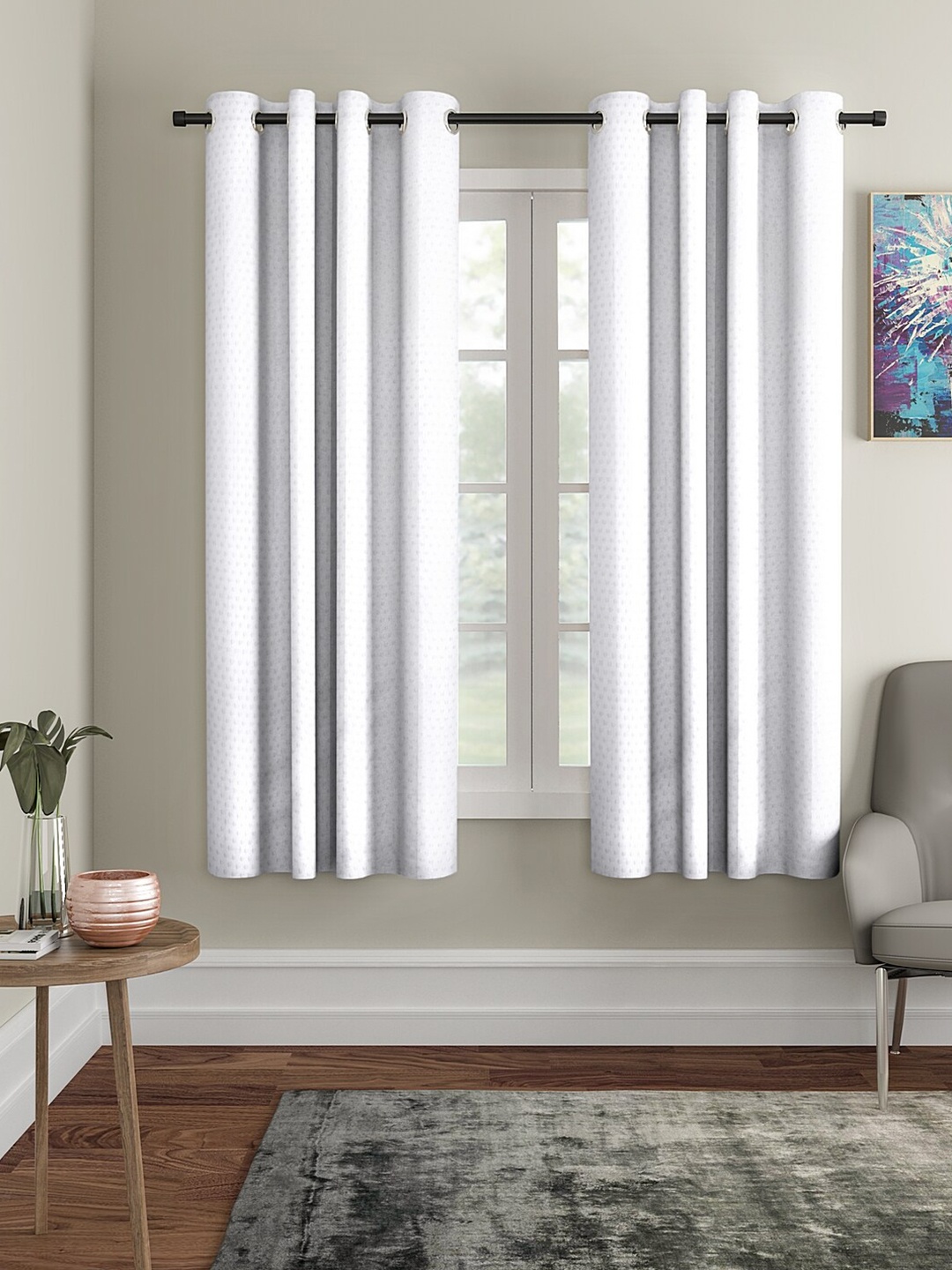 

Aura White 2 Pcs Embossed Window Curtain