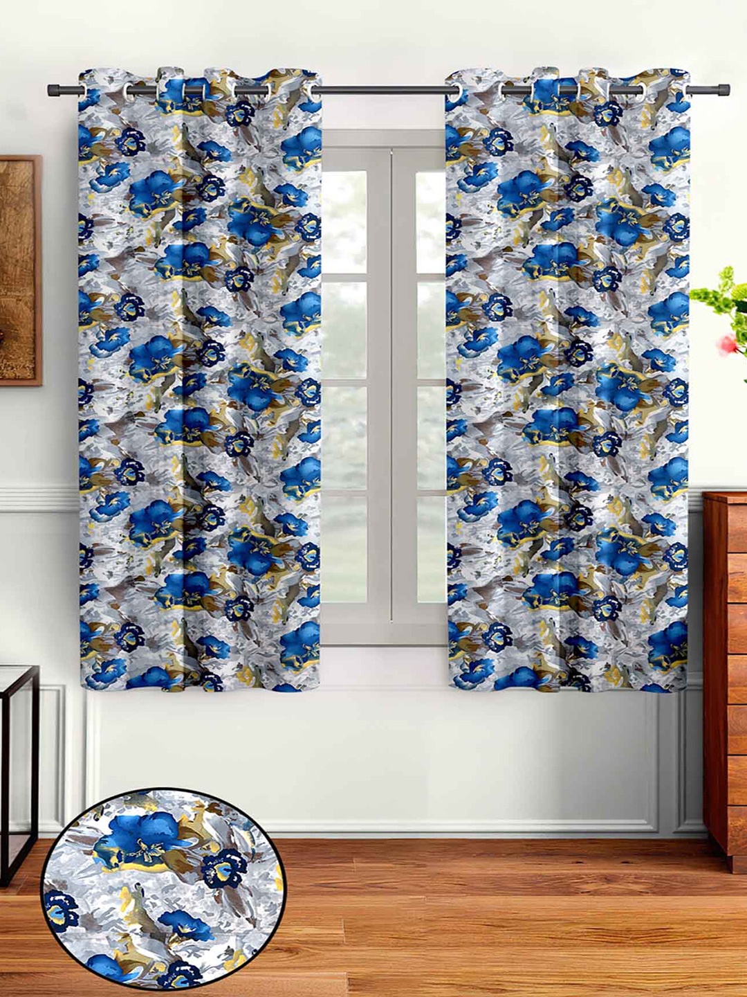 

Aura Blue & Grey 2 Pcs Abstract Printed Window Curtain