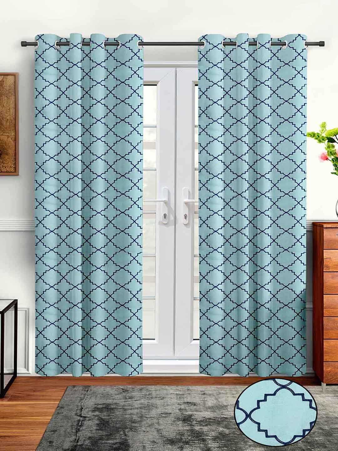 

Aura Blue 2 Pcs Embroidered Long Door Curtain