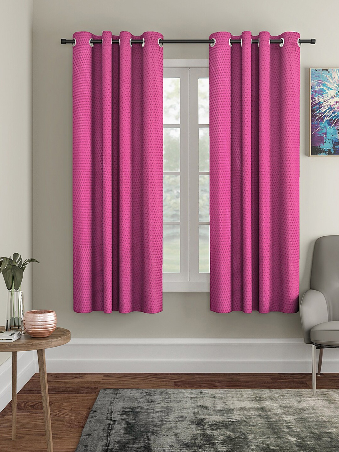 

Aura Pink 2 Pcs Embossed Window Curtain