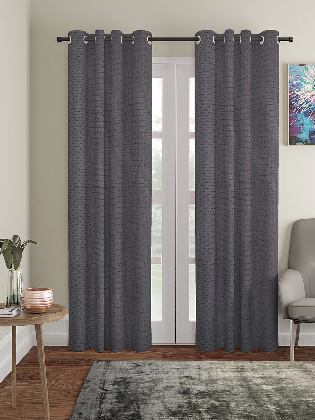 

Aura Grey 2 Pcs Embossed Door Curtain