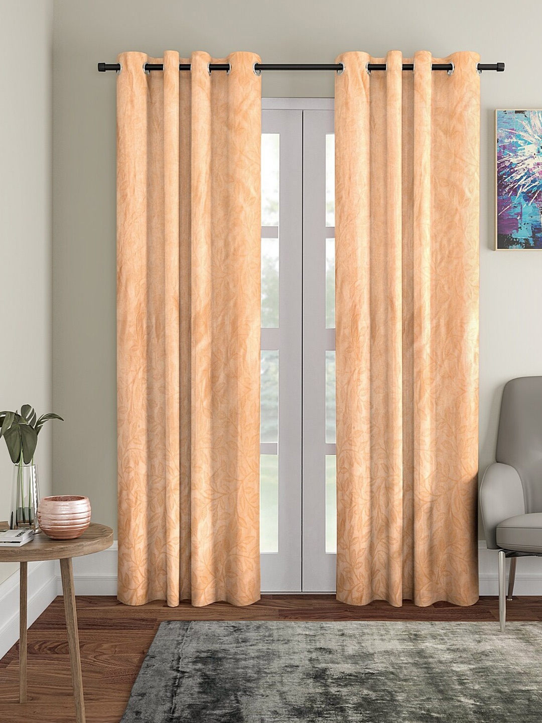 

Aura Peach Coloured & White 2 Pcs Door Curtain