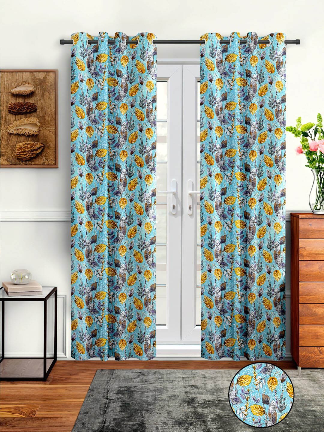 

Aura Blue & Brown 2 Pcs Floral Printed Door Curtain