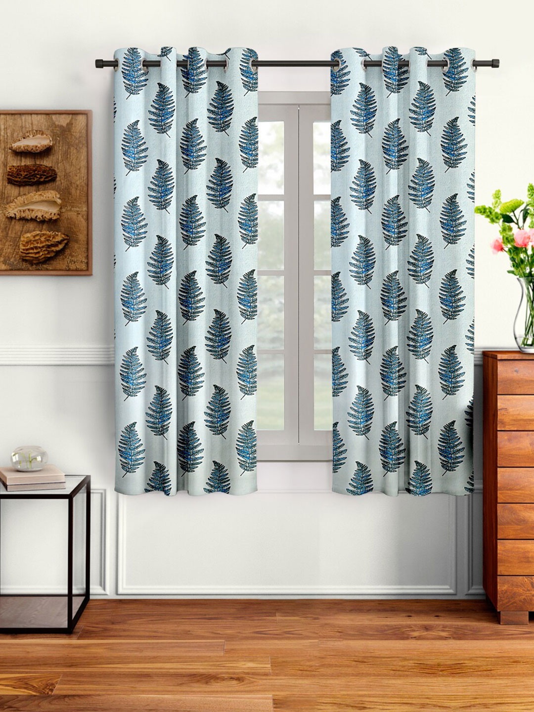 

Aura Blue 2 Pcs Floral Printed Window Curtain