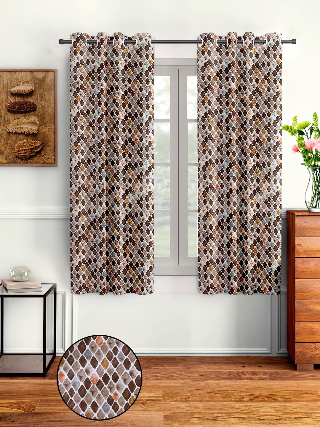 

Aura Brown & White 2 Pcs Abstract Printed Window Curtain