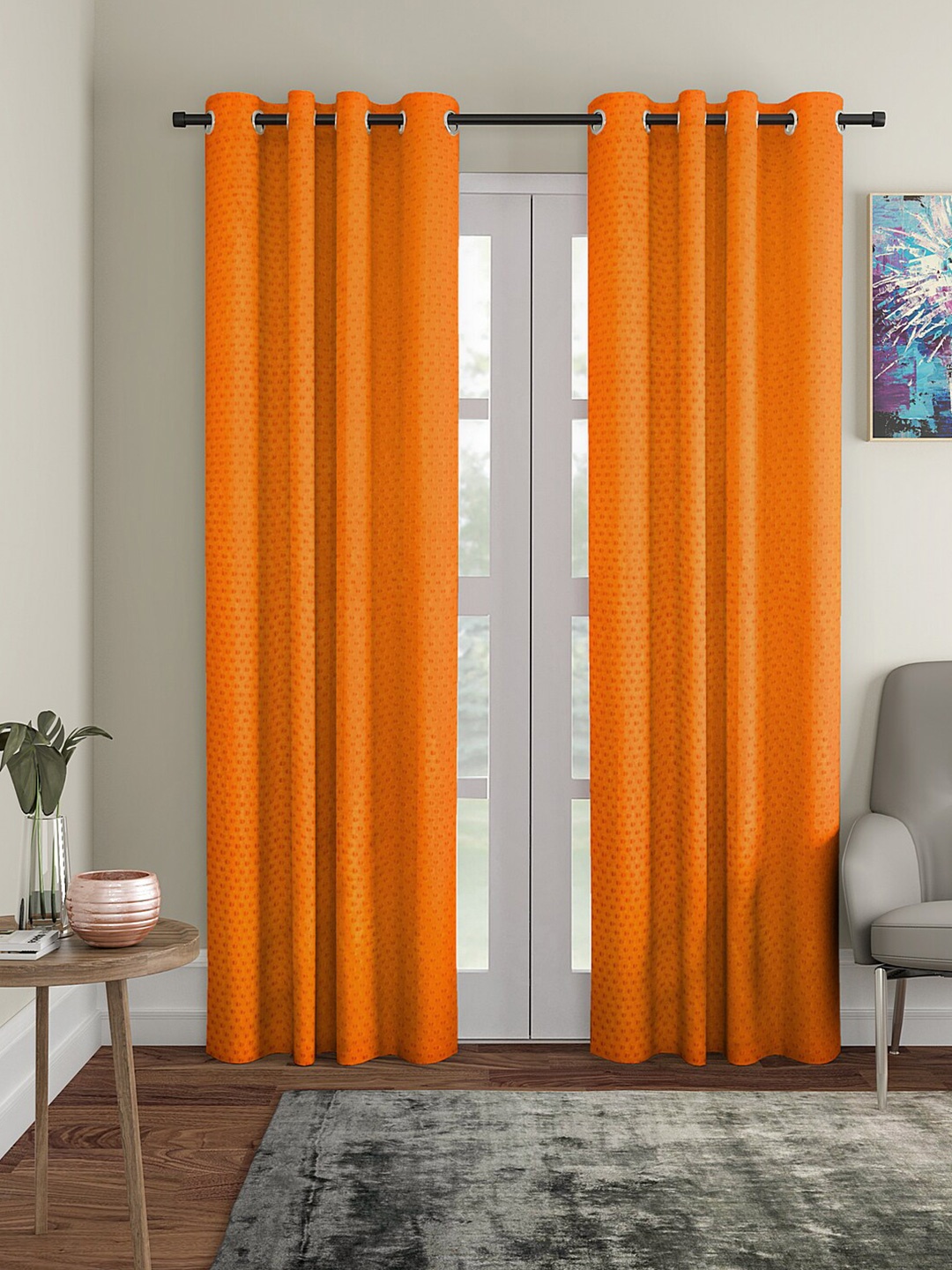 

Aura Orange 2 Pieces Embossed Long Door Curtain