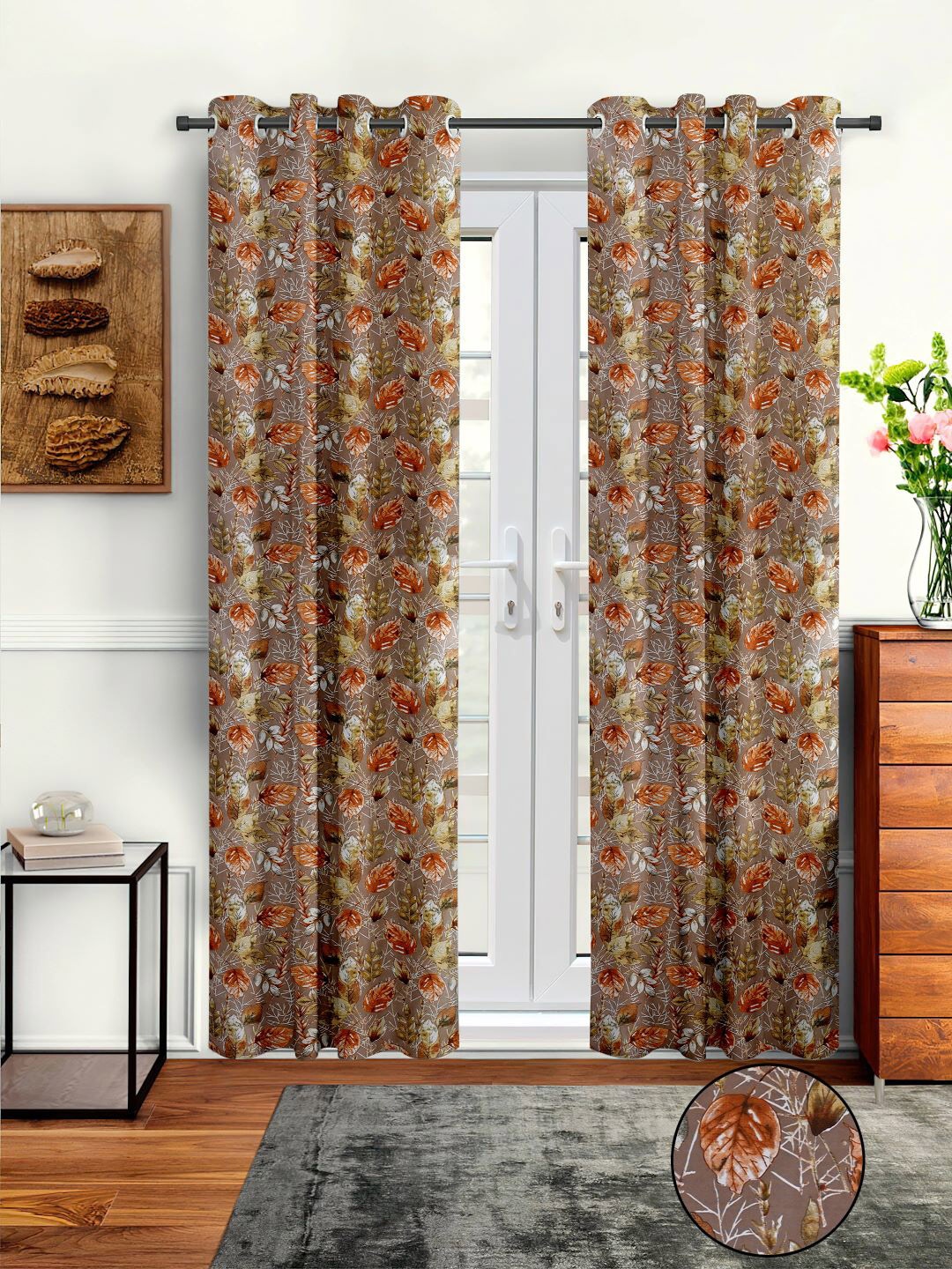 

Aura Brown & Orange 2 Pieces Leaf Printed Long Door Curtain