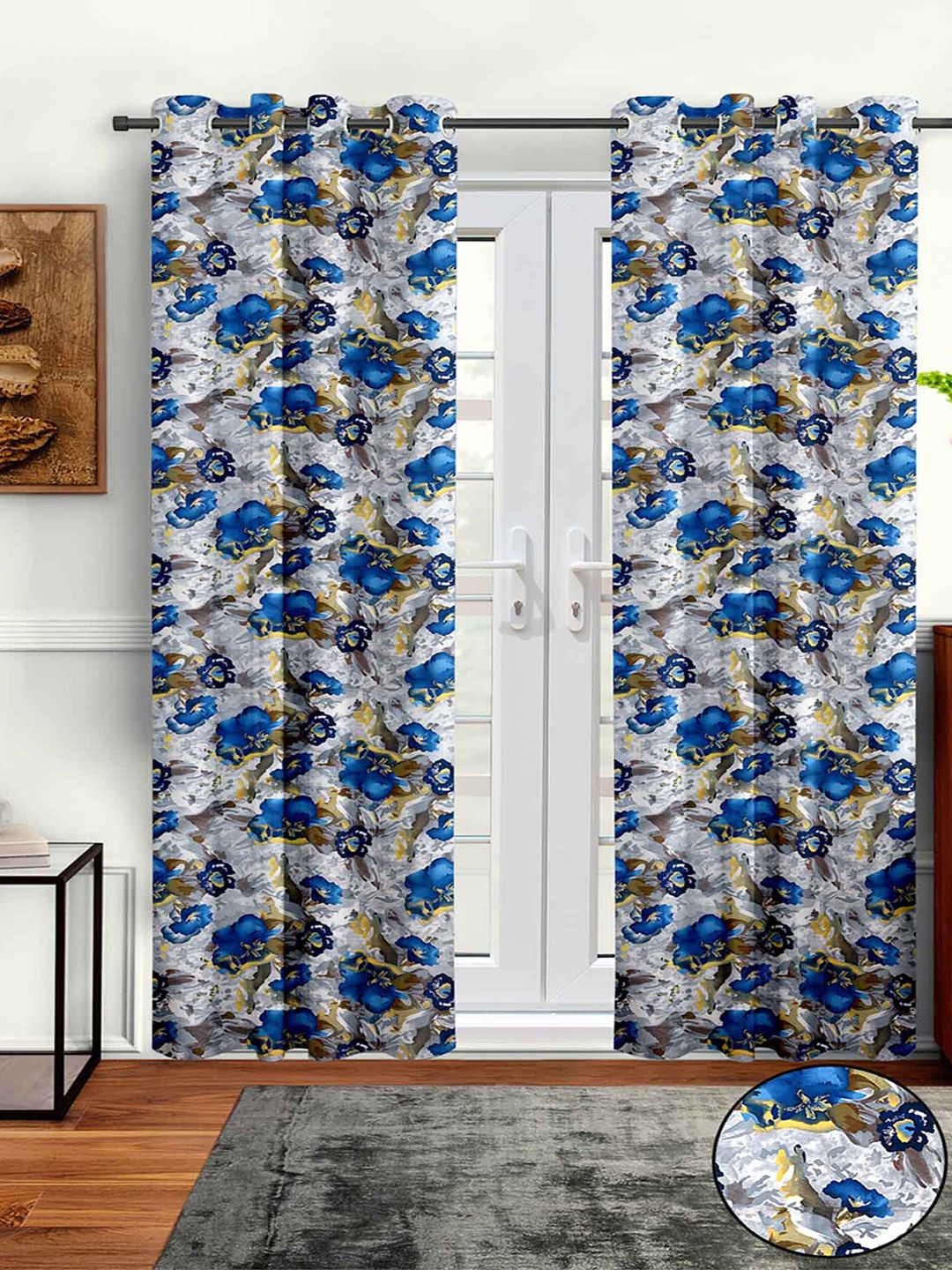 

Aura Blue & White 2 Pieces Abstract Printed Long Door Curtain