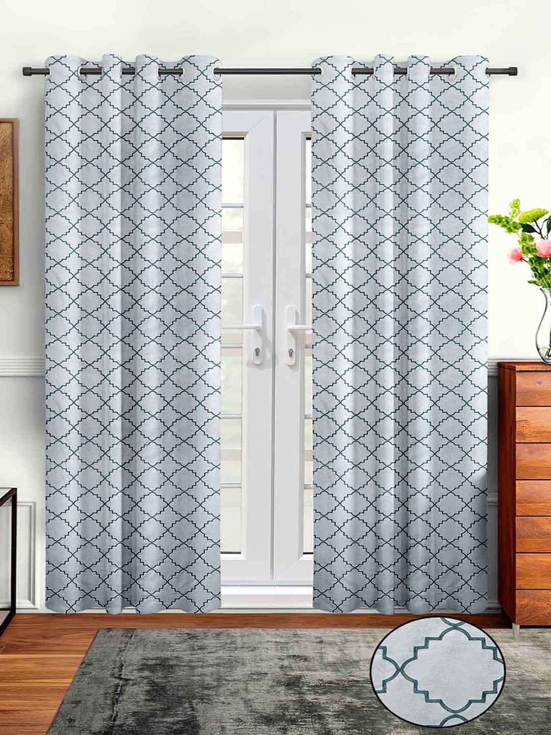 

Aura White & Green 2 Pieces Embroidered Long Door Curtain