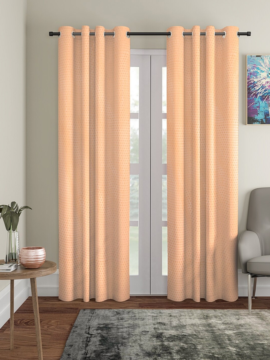 

Aura Peach 2 Pieces Embossed Long Door Curtain