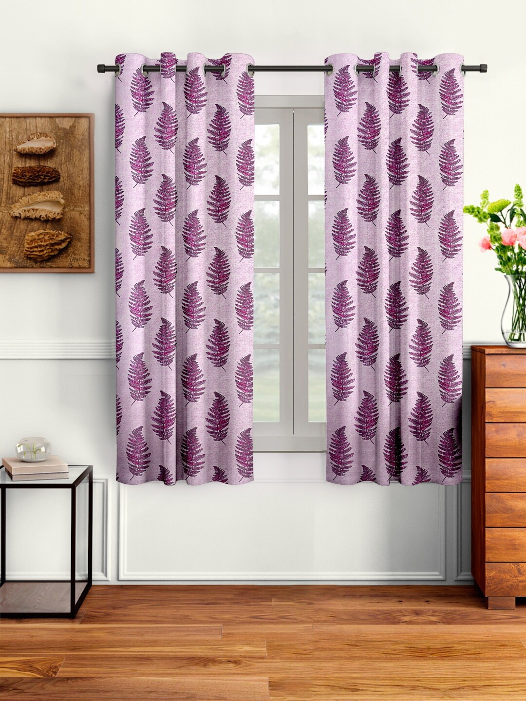 

Aura Purple 2 Pieces Leaf Printed Window Curtain