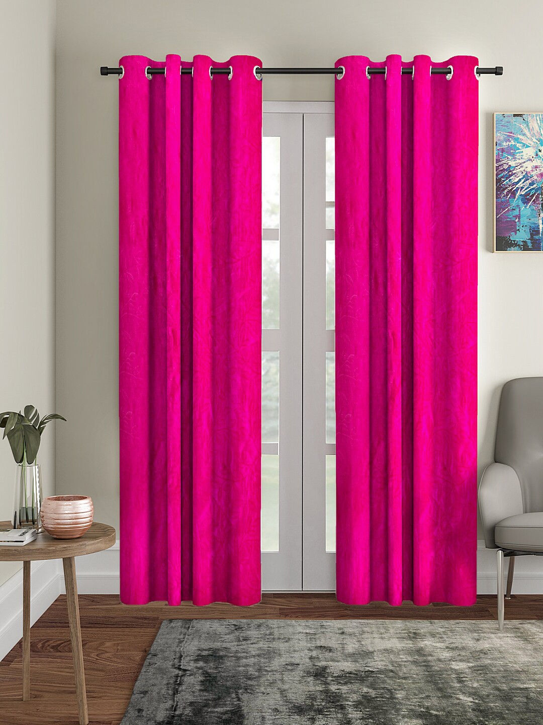 

Aura Pink 2 Pieces Embossed Long Door Curtain