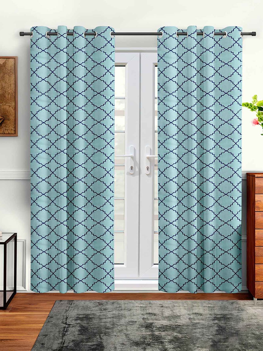 

Aura Blue 2 Pieces Geometric Printed Door Curtain