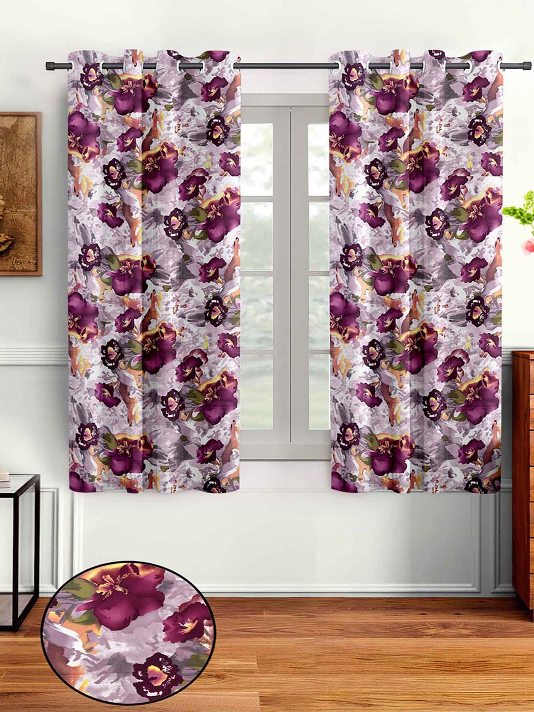 

Aura Purple & Green 2 Pieces Floral Window Curtain