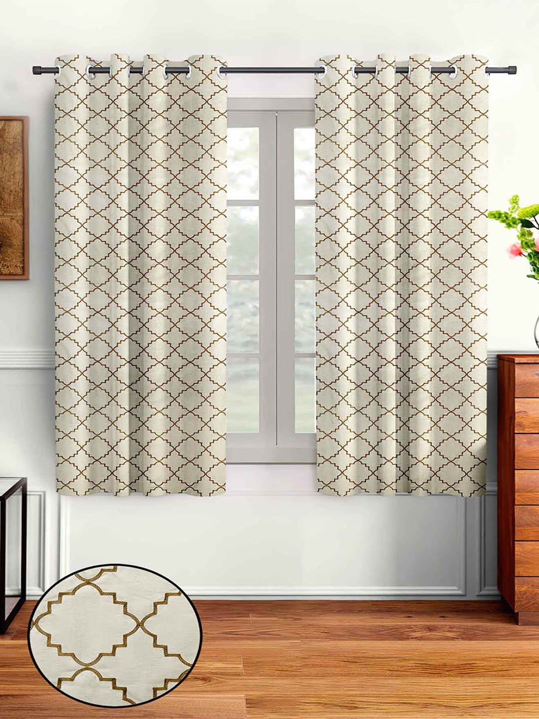 

Aura Cream & Brown 2Pcs Embroidered Window Curtain