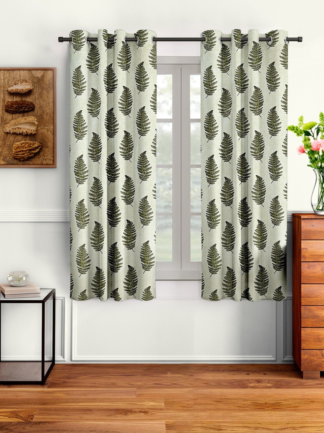 

Aura Green & Off White 2Pcs Quirky Window Curtain