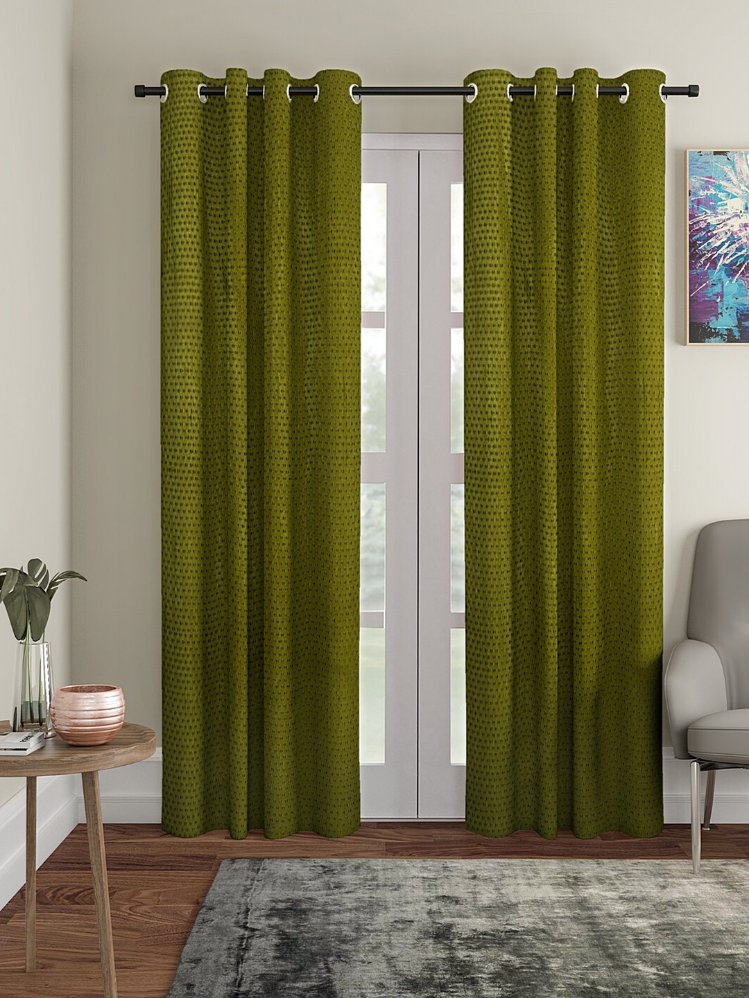 

Aura Olive Green 2Pcs Regular Door Curtain