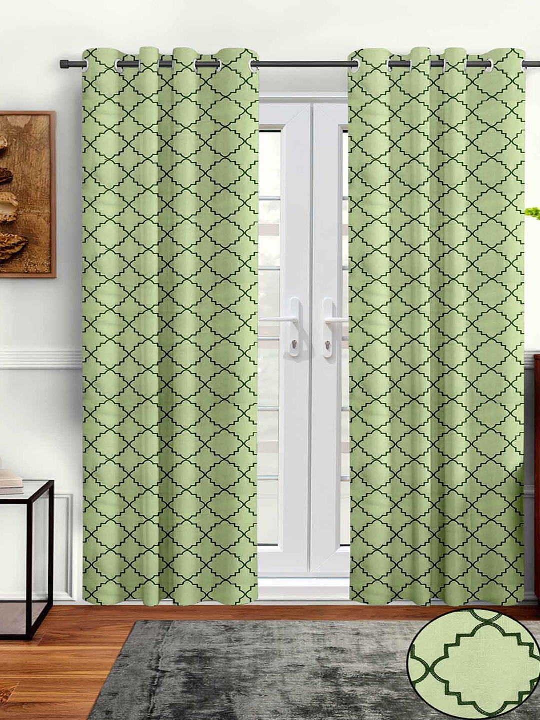 

Aura Green 2Pcs Embroidered Regular Long Door Curtain