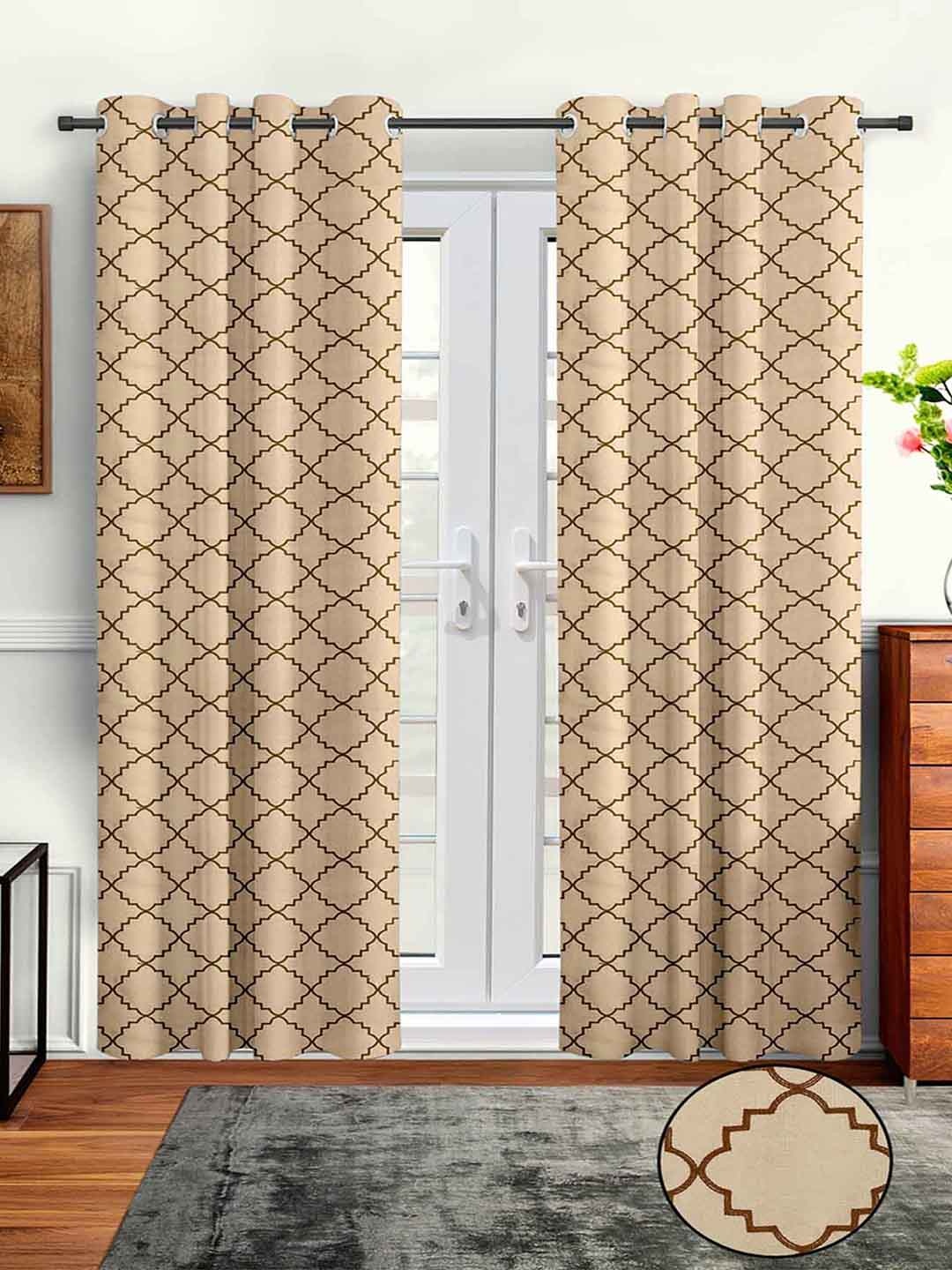 

Aura Beige & Brown 2 Pieces Geometric Printed Door Curtain