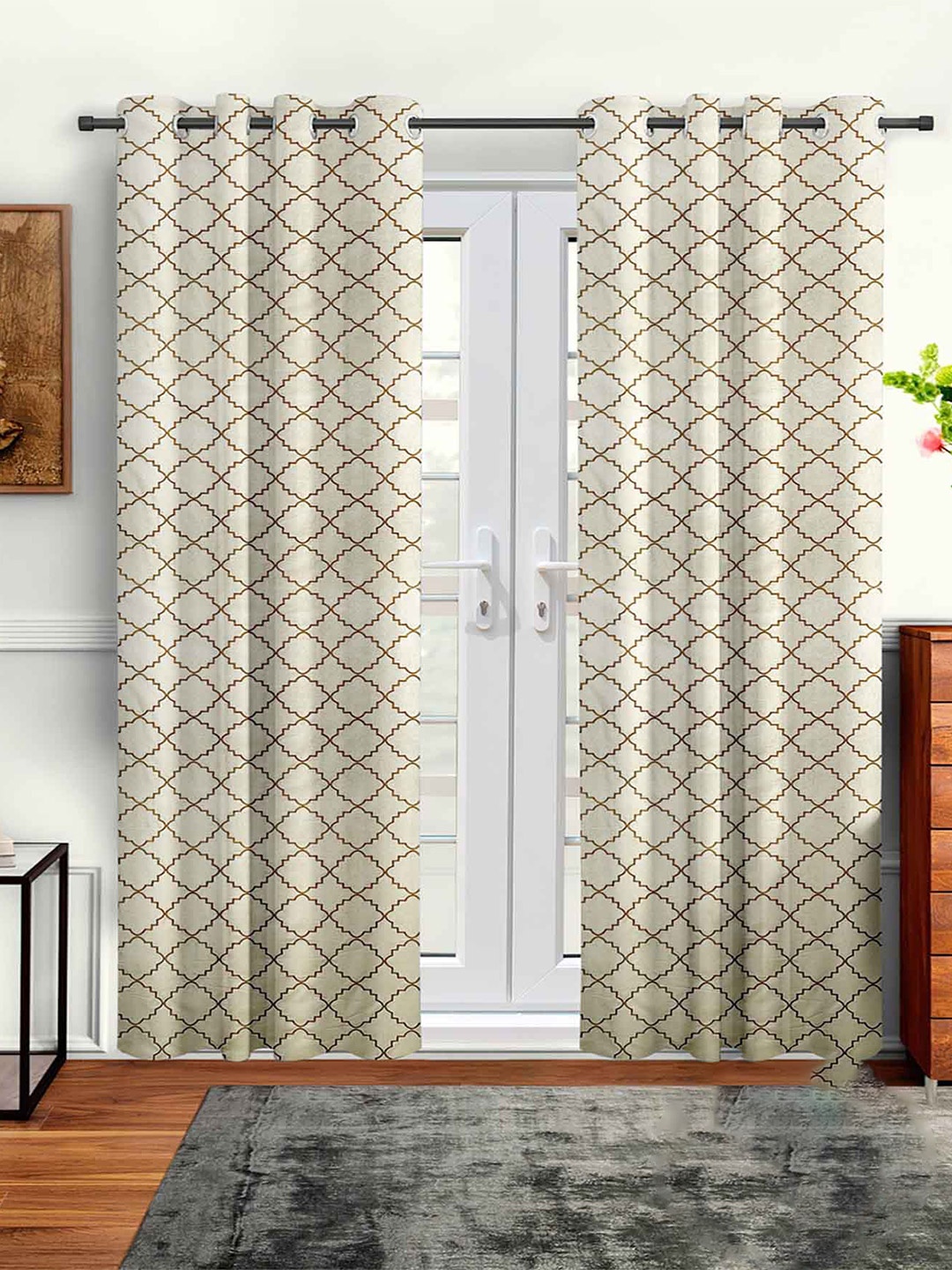

Aura Cream Coloured & Brown 2 Pieces Door Curtain