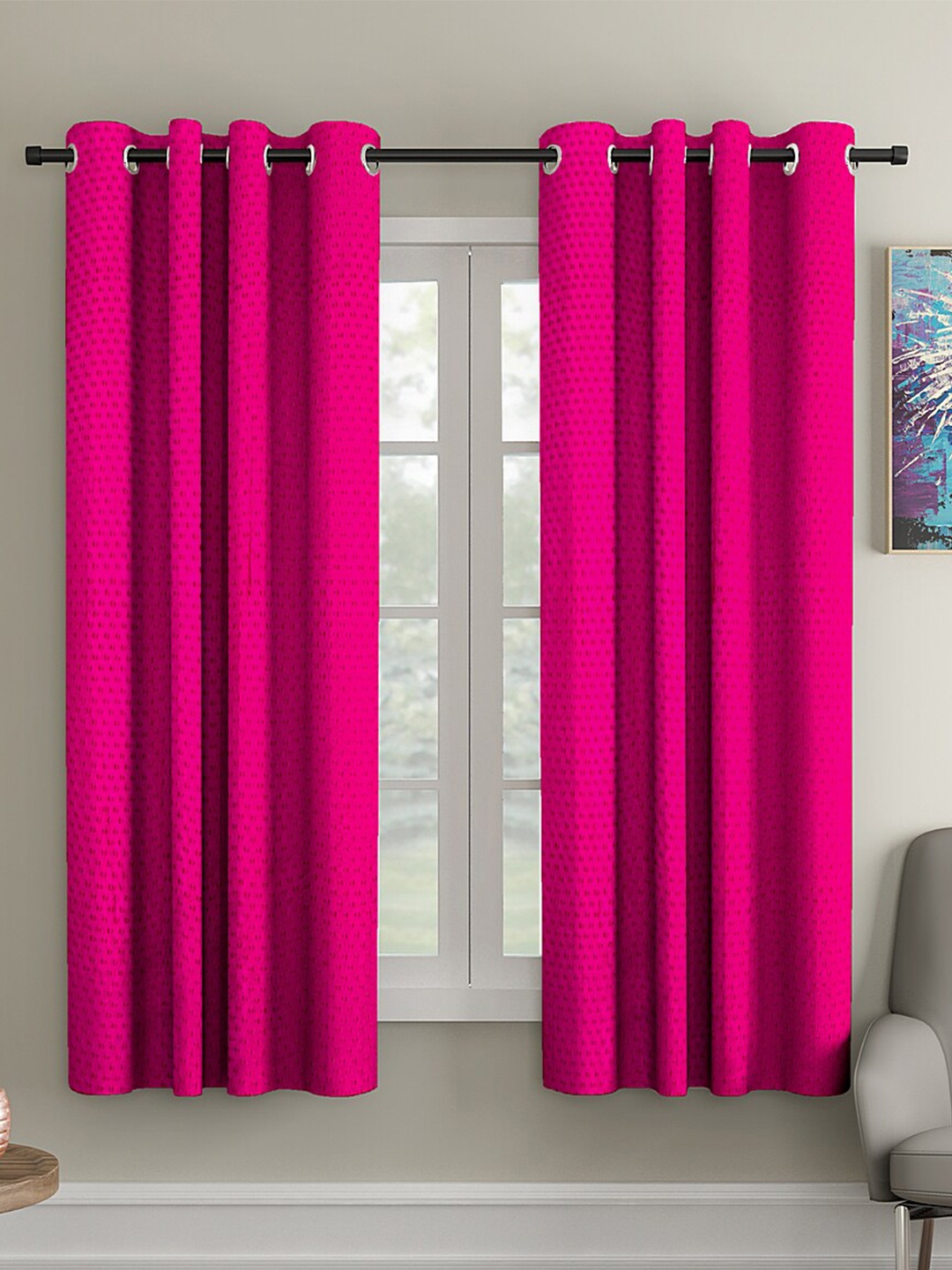 

Aura Pink 2 Pieces Regular Window Curtain