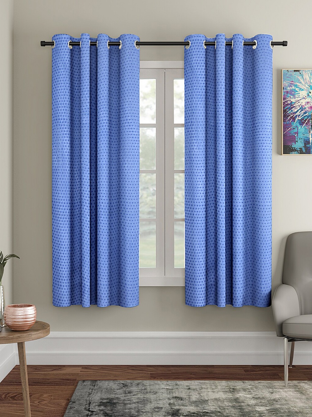 

Aura Blue 2 Pieces Regular Window Curtain