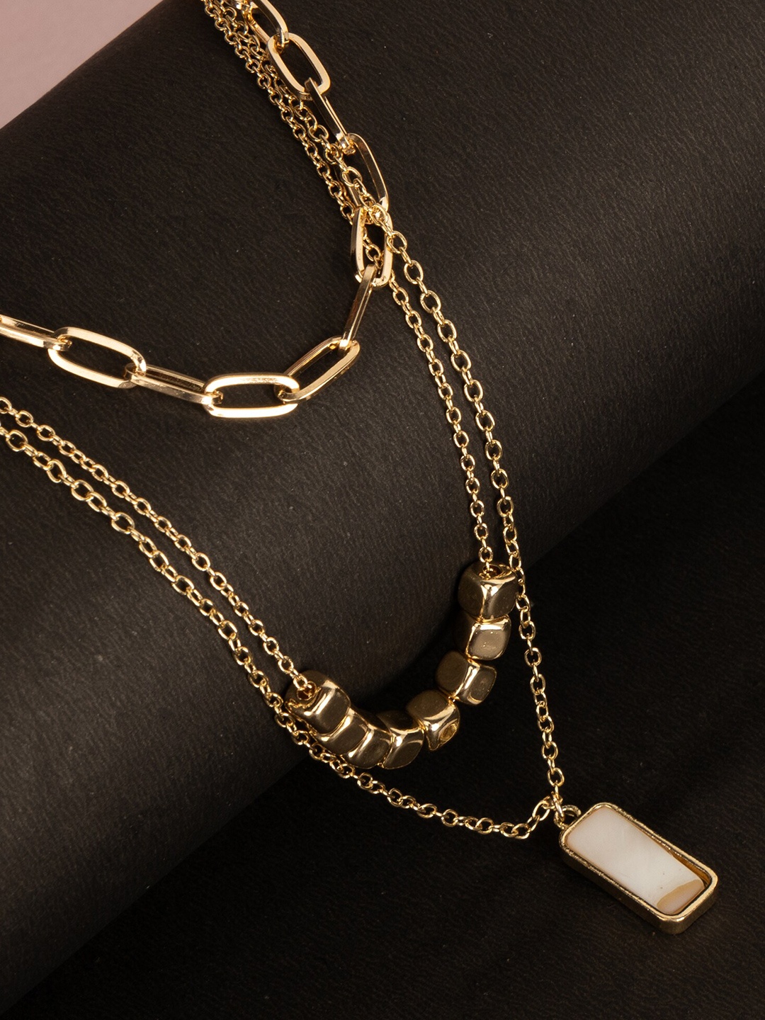 

Kazo Gold-Plated Stone Studded Layered Chain Necklace