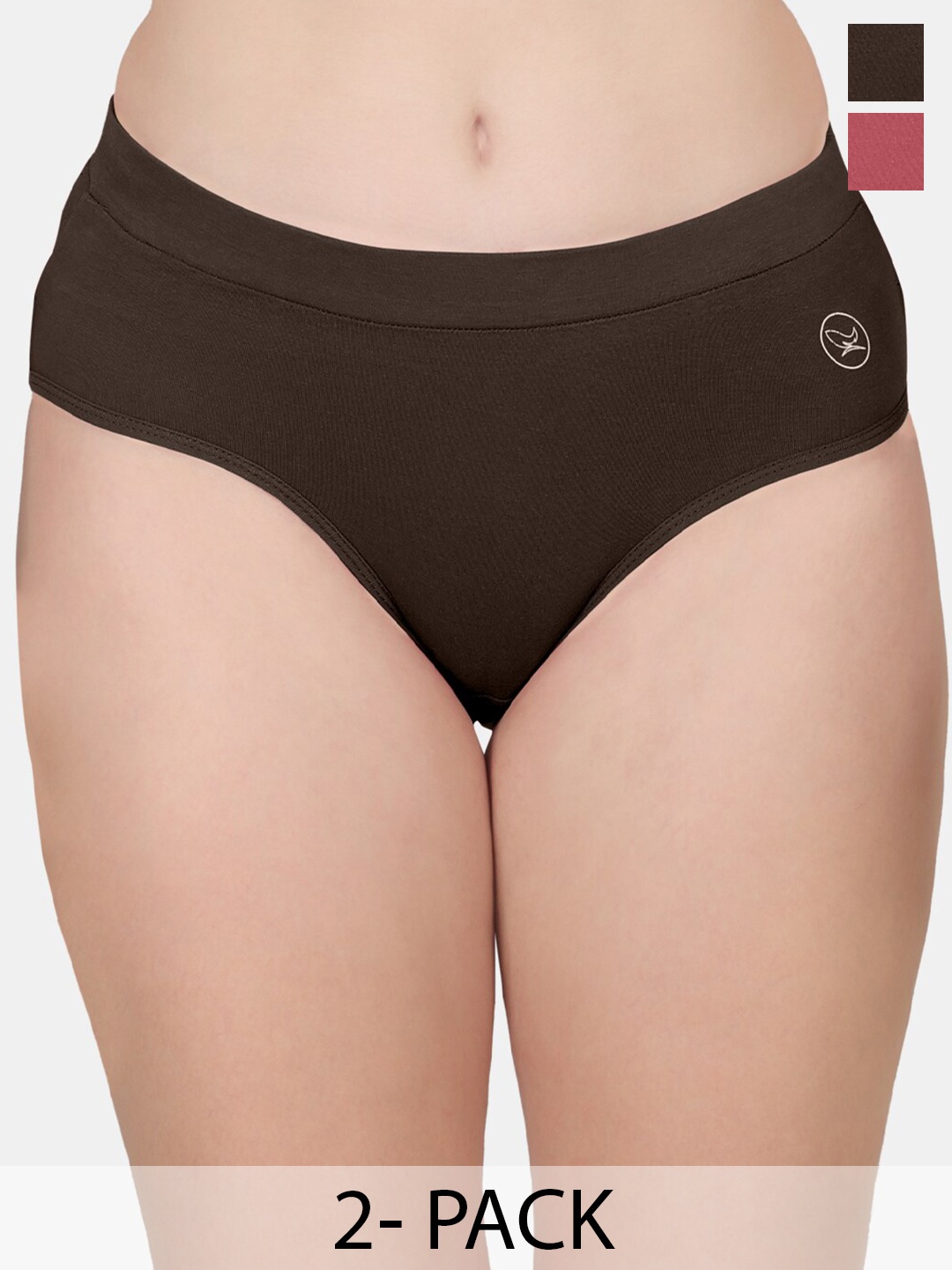 

POOJA RAGENEE Pack of 2 Mid-Rise Anti-Odour Hipster Briefs, Brown
