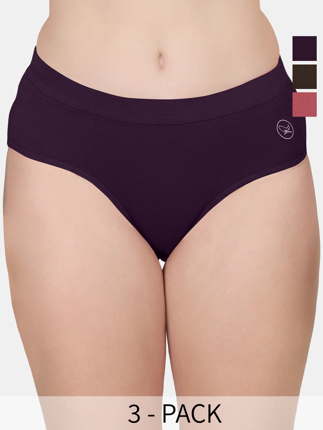 

POOJA RAGENEE Pack of 3 Mid-Rise Anti-Odour Hipster Briefs, Burgundy