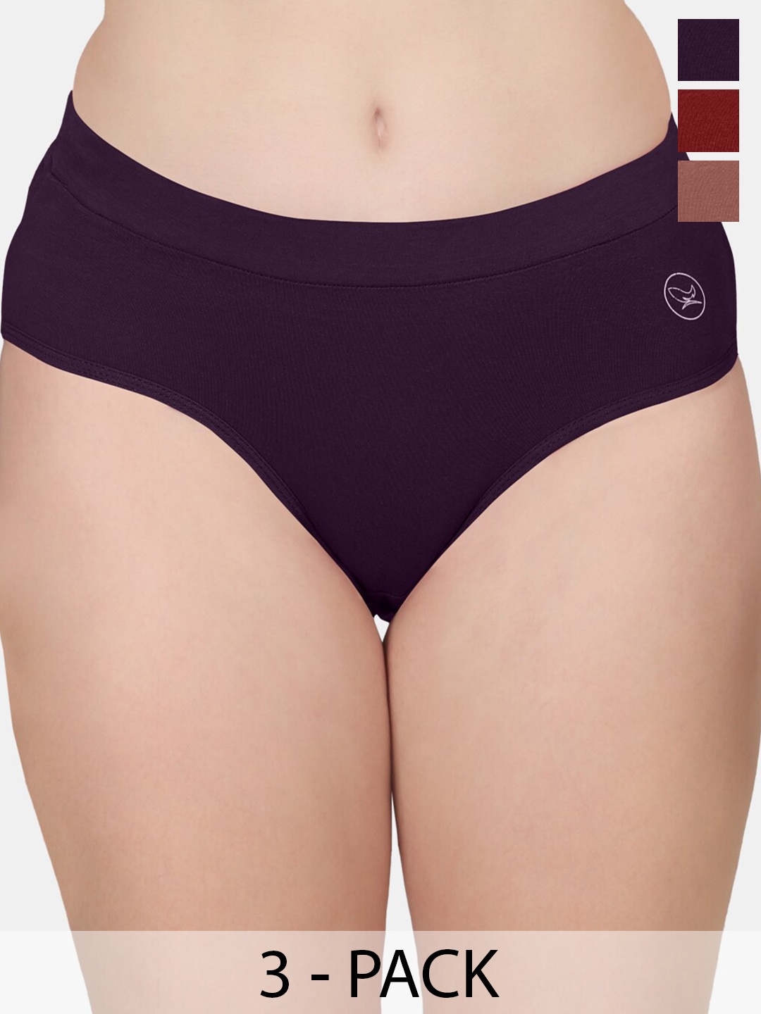 

POOJA RAGENEE Pack of 3 Mid-Rise Anti-Odour Hipster Briefs, Maroon